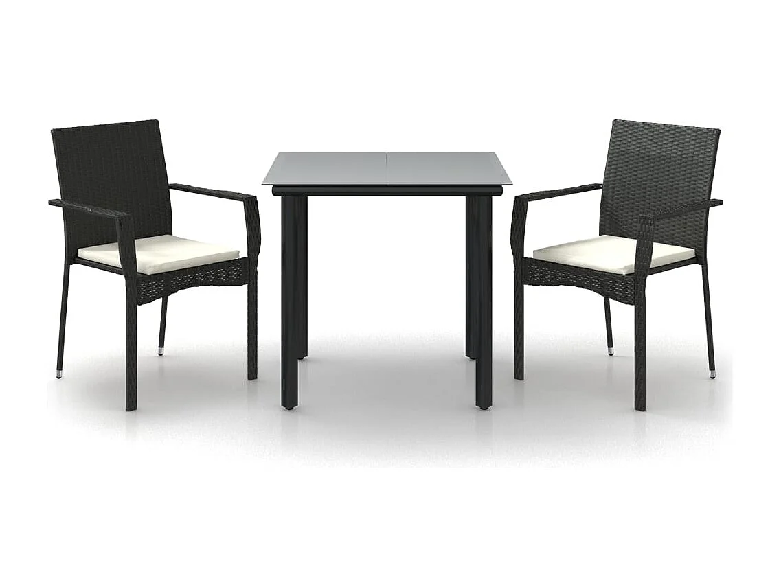 Karl Mason  Ensemble à manger de jardin avec coussins 3 pcs Noir