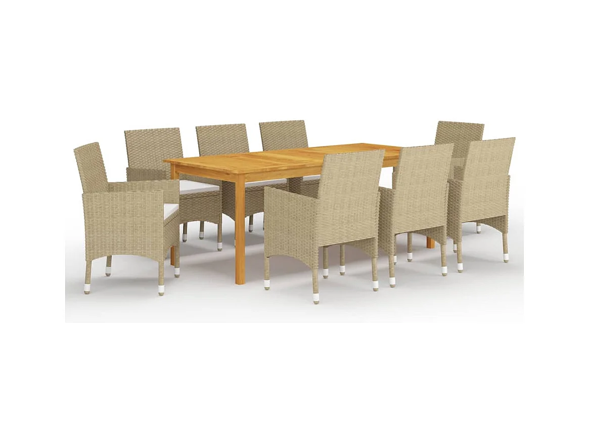 Qilren  Ensemble à manger de jardin 9 pcs Beige