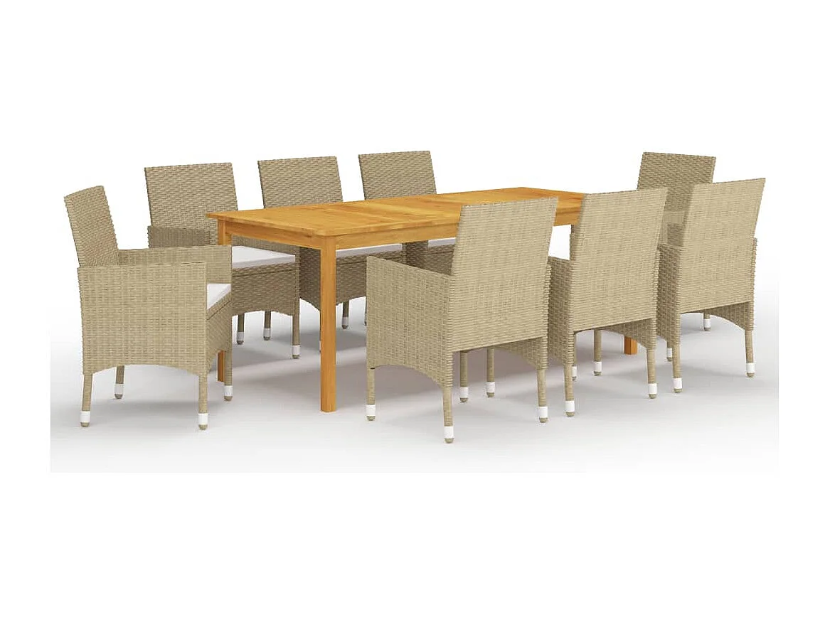 Qilren  Ensemble à manger de jardin 9 pcs Beige