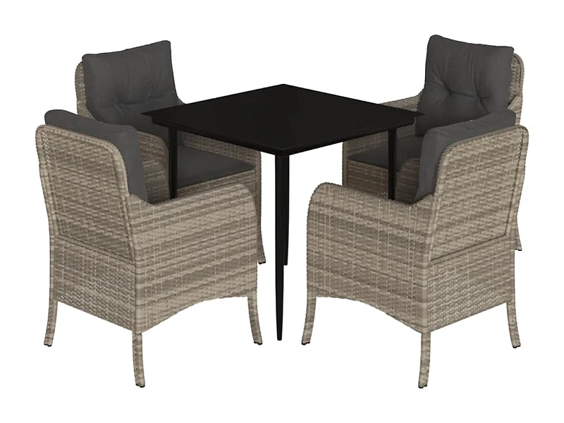 Phelindra  Ensemble à manger de jardin et coussins 5 pcs gris clair rotin