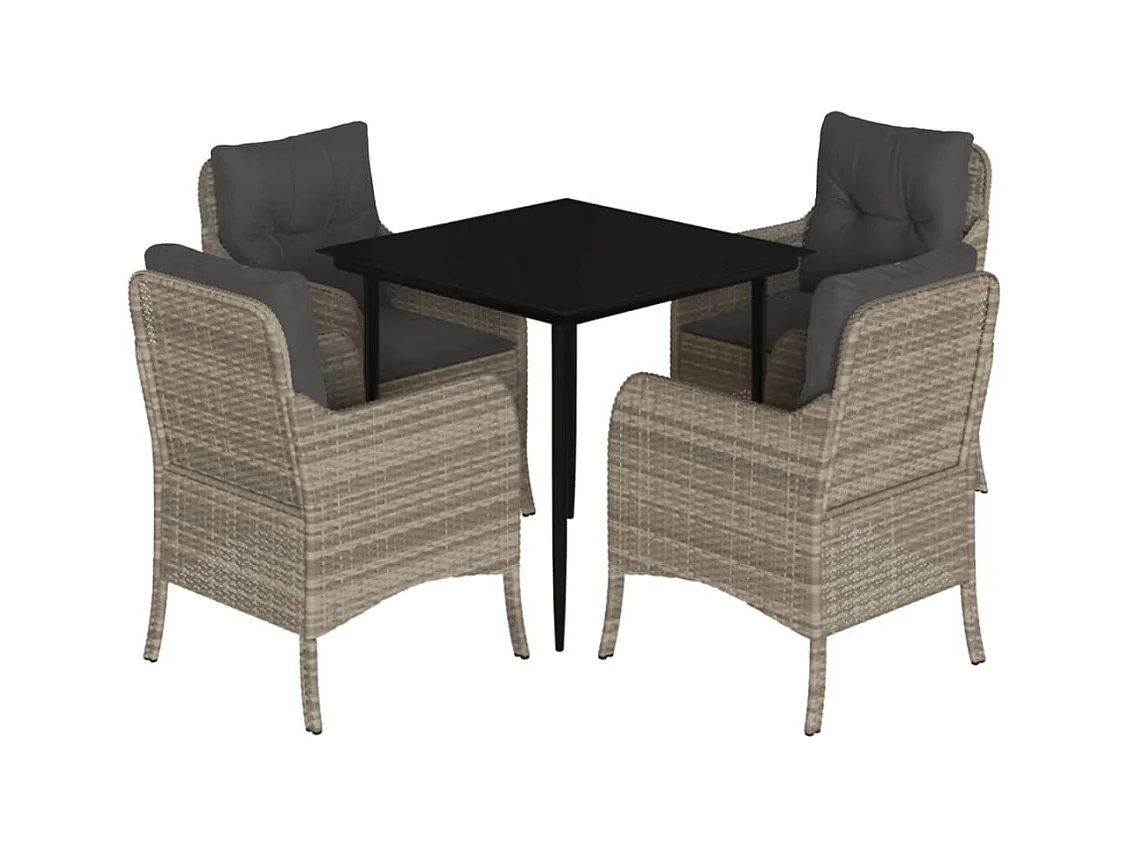 Phelindra  Ensemble à manger de jardin et coussins 5 pcs gris clair rotin