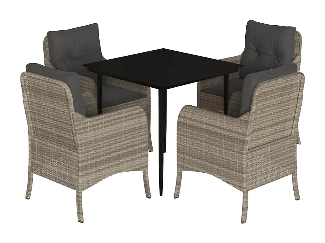 Phelindra  5-delige Tuinset met kussens poly rattan lichtgrijs