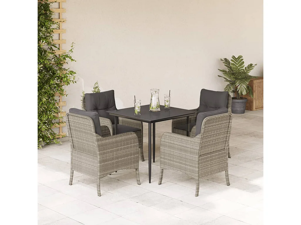 Phelindra  5-delige Tuinset met kussens poly rattan lichtgrijs