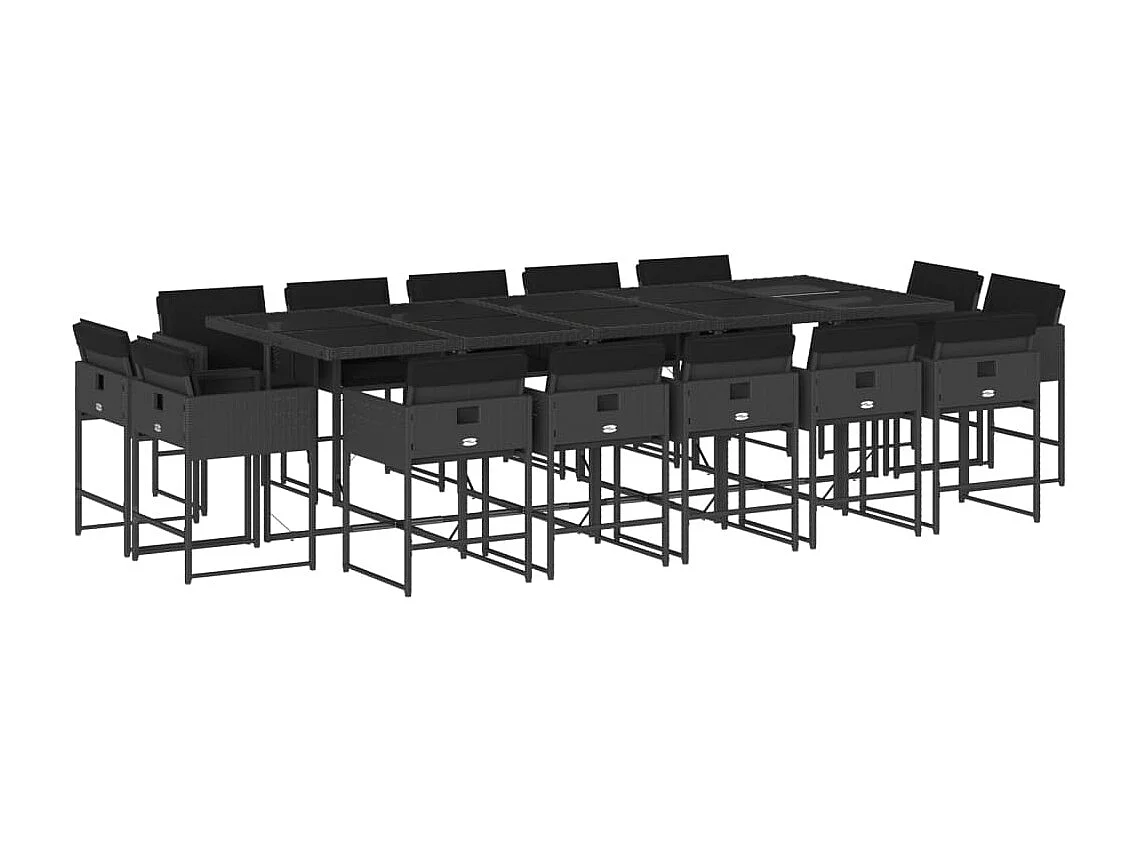 Brienne  Ensemble à manger de jardin 15 pcs coussins noir résine tressée