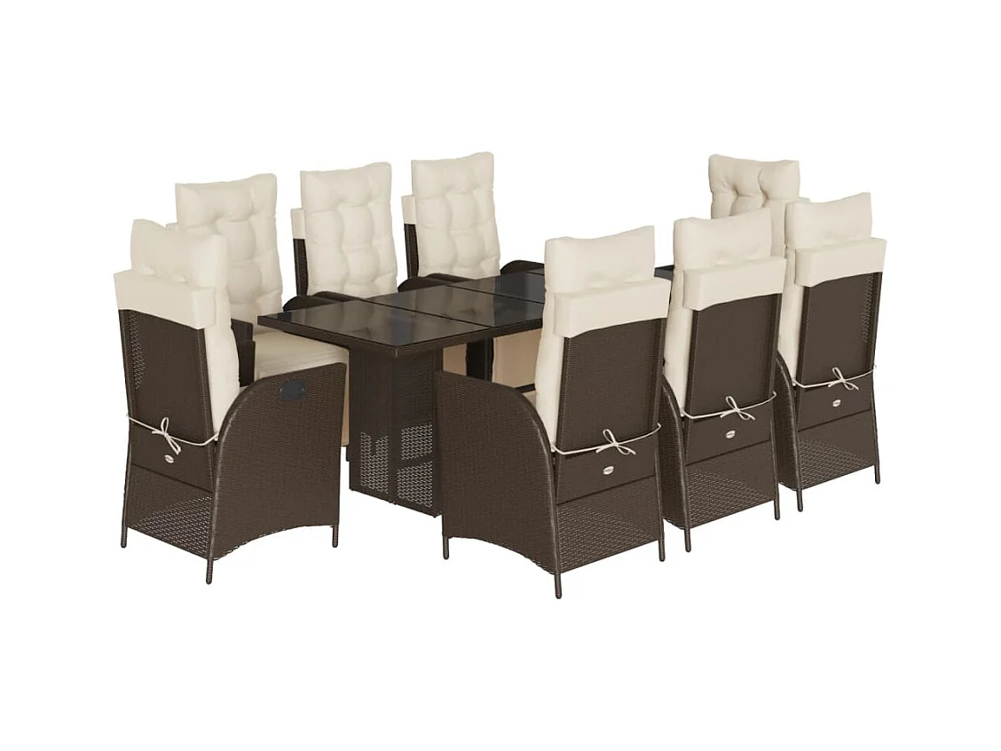 Anselm  Ensemble à manger de jardin et coussins 9 pcs marron poly rotin