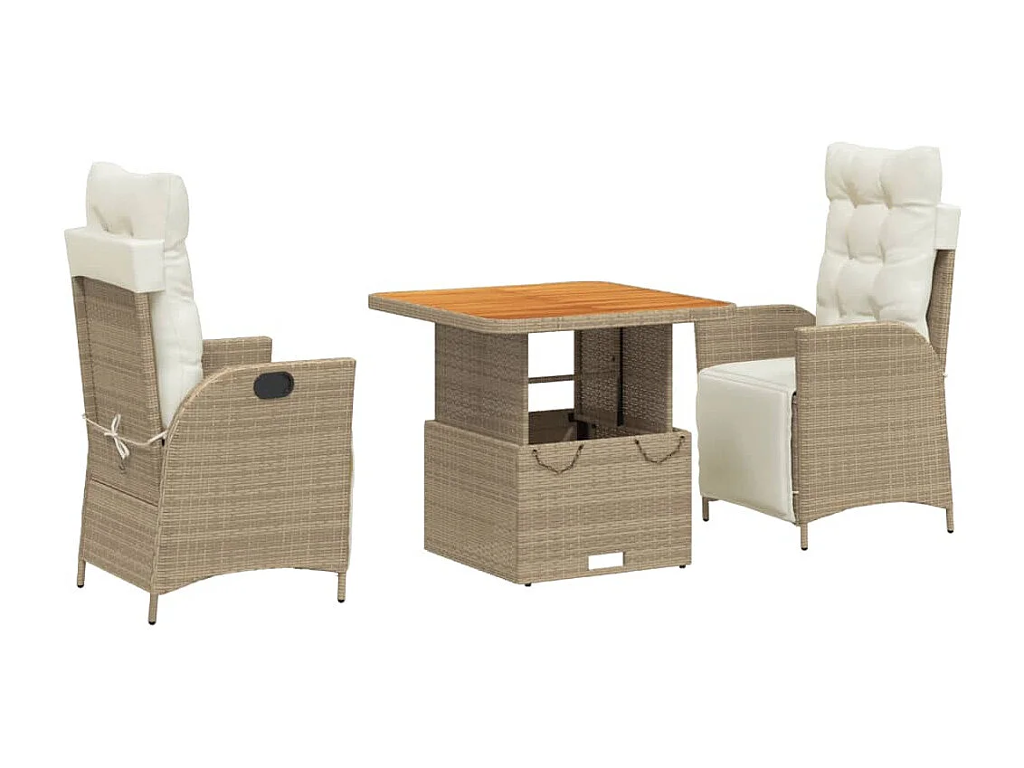 Boxmeer  Ensemble à manger de jardin et coussins 3 pcs Beige poly rotin