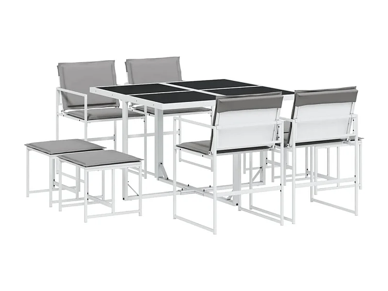 Blythe  Ensemble à manger de jardin avec coussins 9 pcs blanc textilène