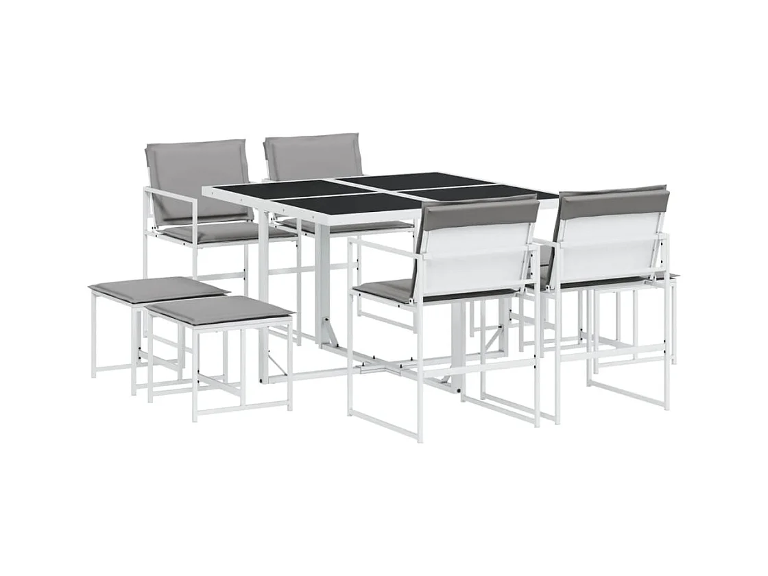 Blythe  Ensemble à manger de jardin avec coussins 9 pcs blanc textilène