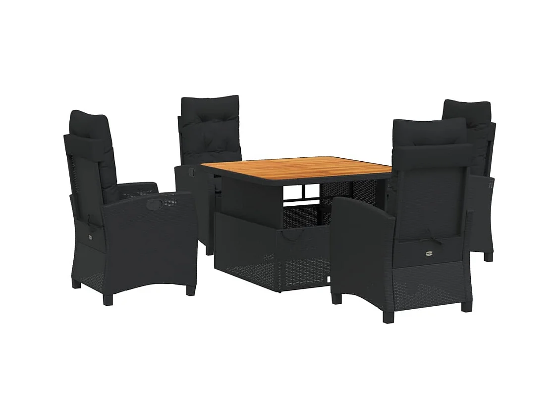 Isyra  Ensemble à manger de jardin coussins 5pcs Noir Résine tressée