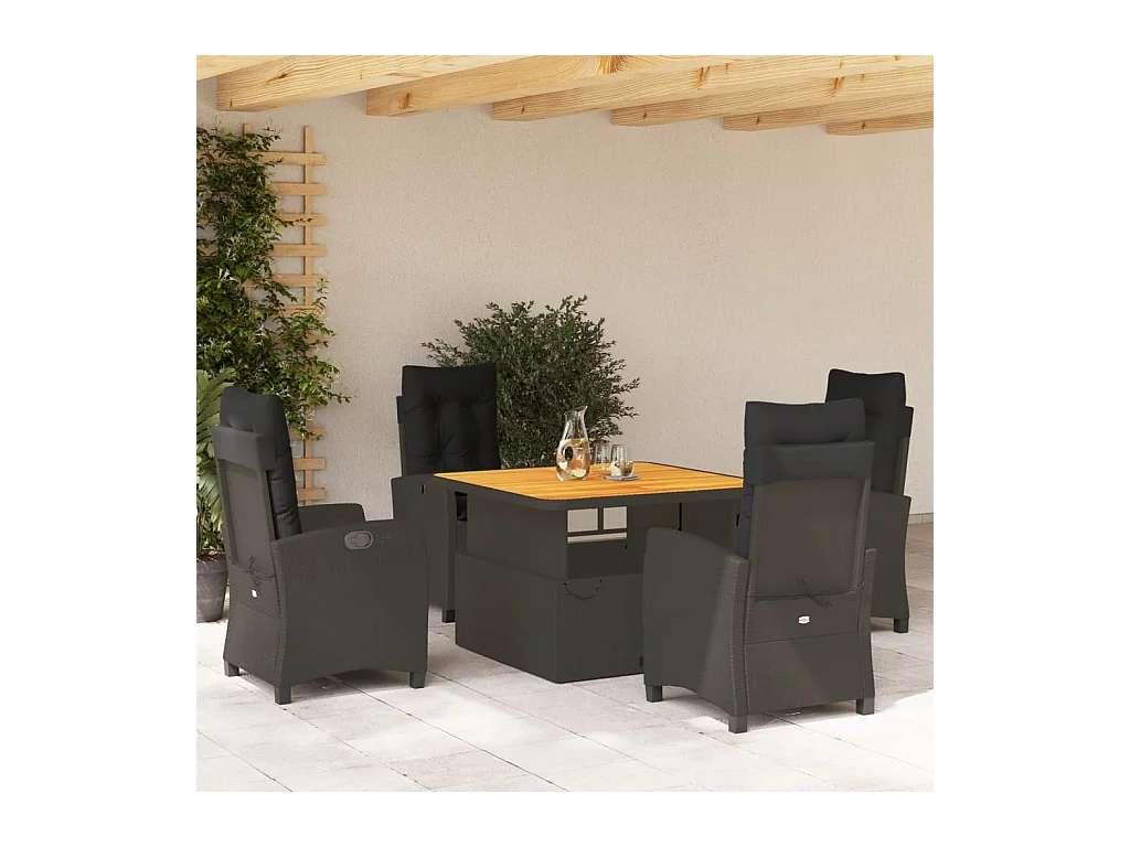 Isyra  Ensemble à manger de jardin coussins 5pcs Noir Résine tressée