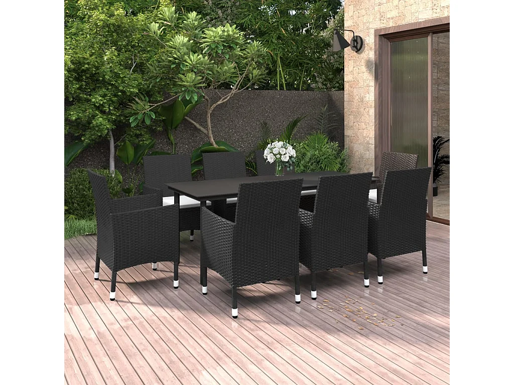 Rion  Ensemble à manger de jardin coussins 9 pcs Résine tressée Verre