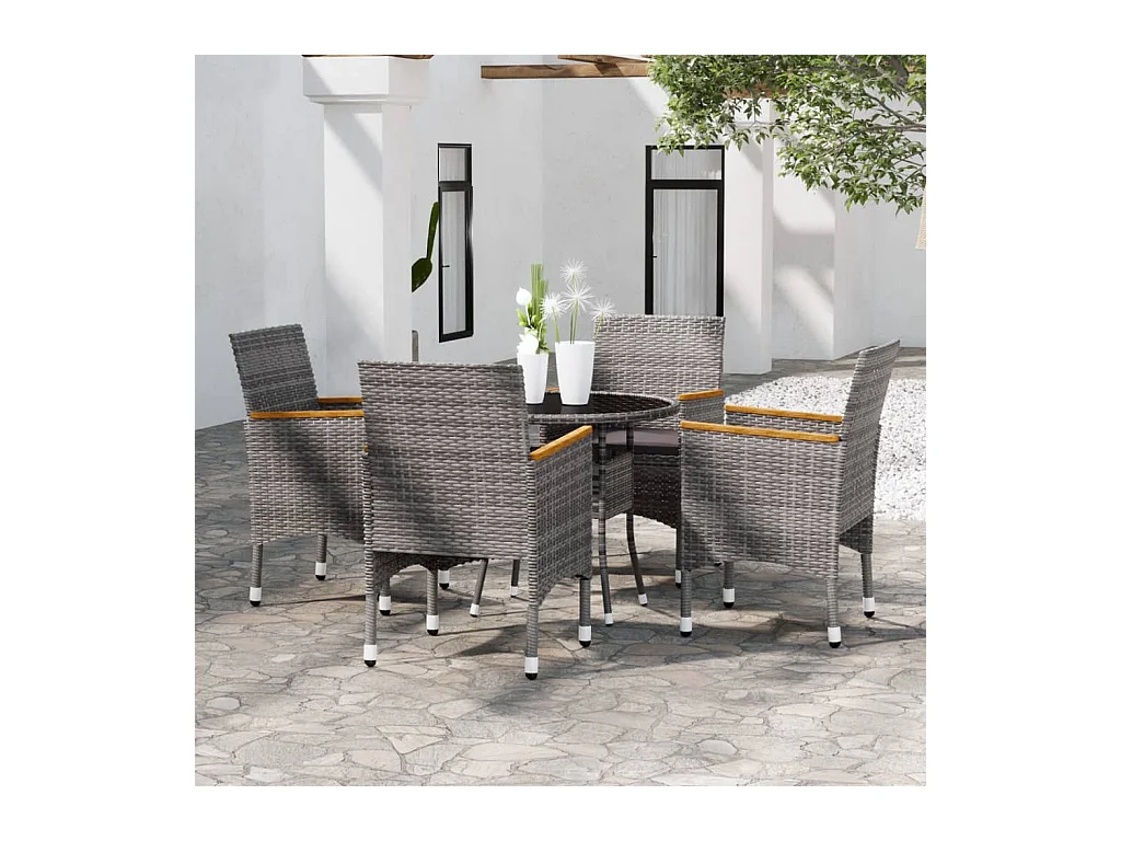 Didier-Paul  Ensemble à manger de jardin 5 pcs Résine tressée Gris