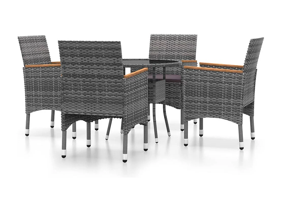 Didier-Paul  Ensemble à manger de jardin 5 pcs Résine tressée Gris