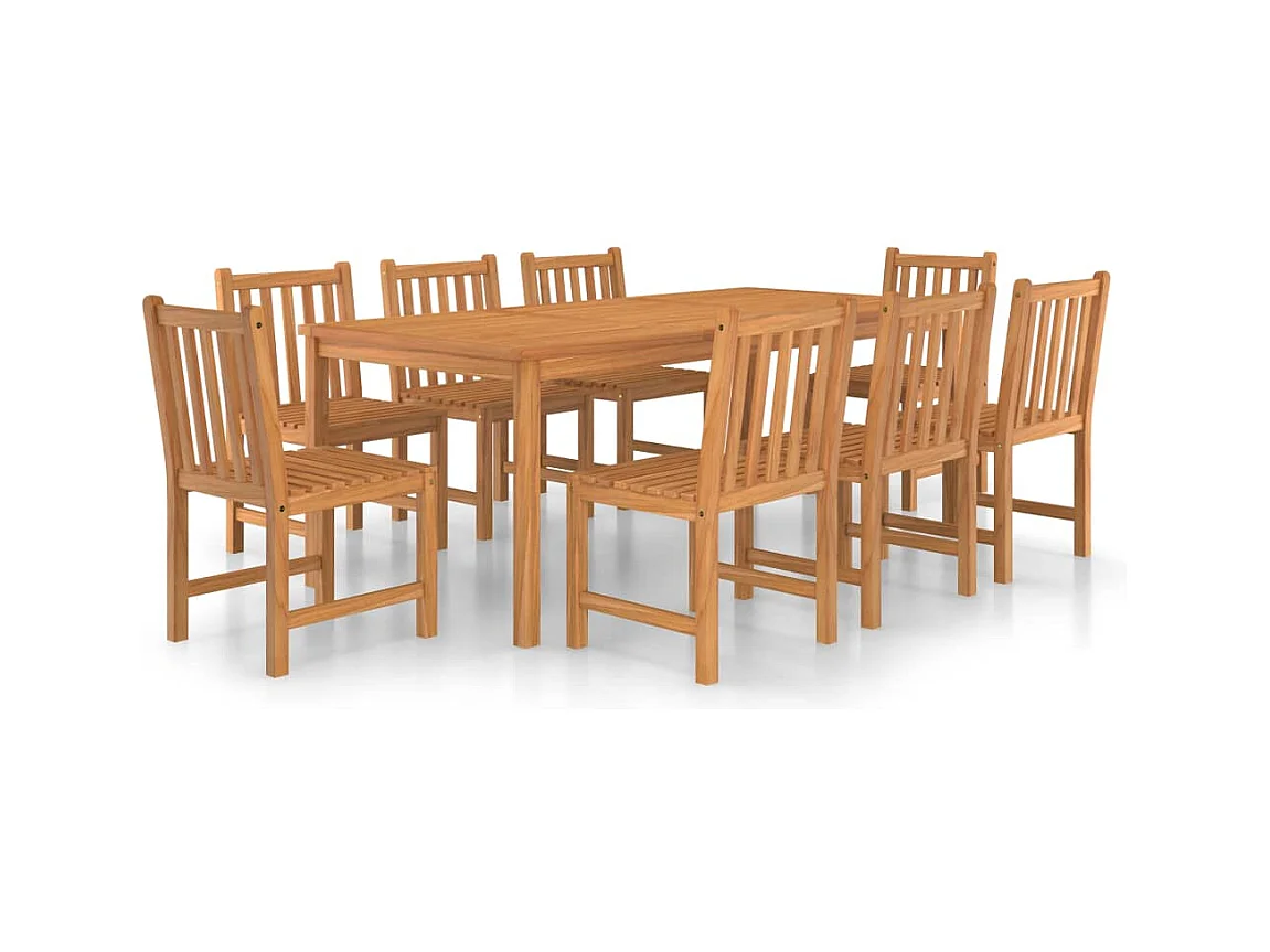 Kemale  Conjunto de comedor de jardín de 9 piezas, 200 x 100 cm, madera maciza de teca