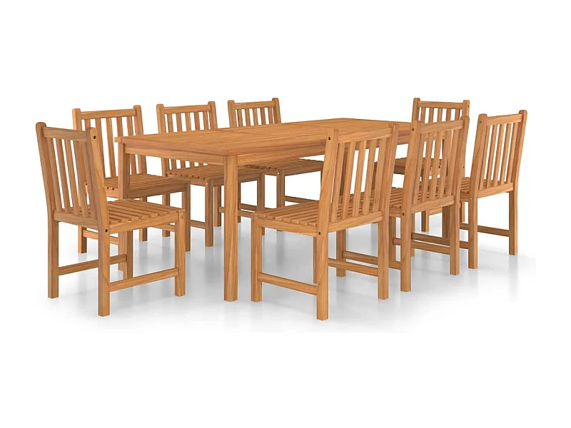 Kemale  Conjunto de comedor de jardín de 9 piezas, 200 x 100 cm, madera maciza de teca