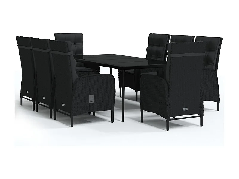 Vernon  Ensemble à manger de jardin avec coussins 9 pcs noir