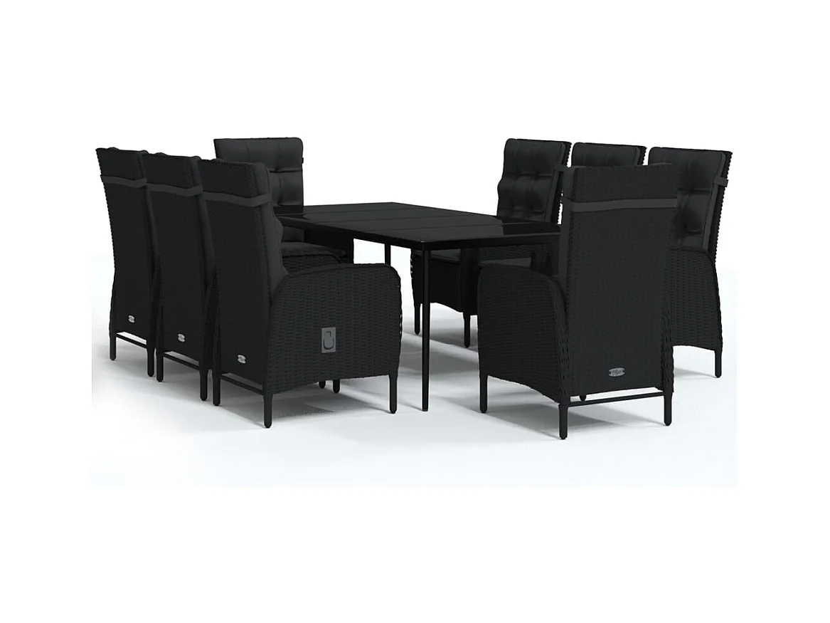 Vernon  Ensemble à manger de jardin avec coussins 9 pcs noir