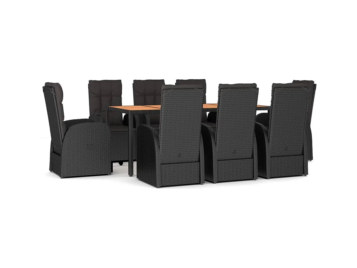 Arvild  Ensemble à manger de jardin 9pcs coussins noir résine tressée