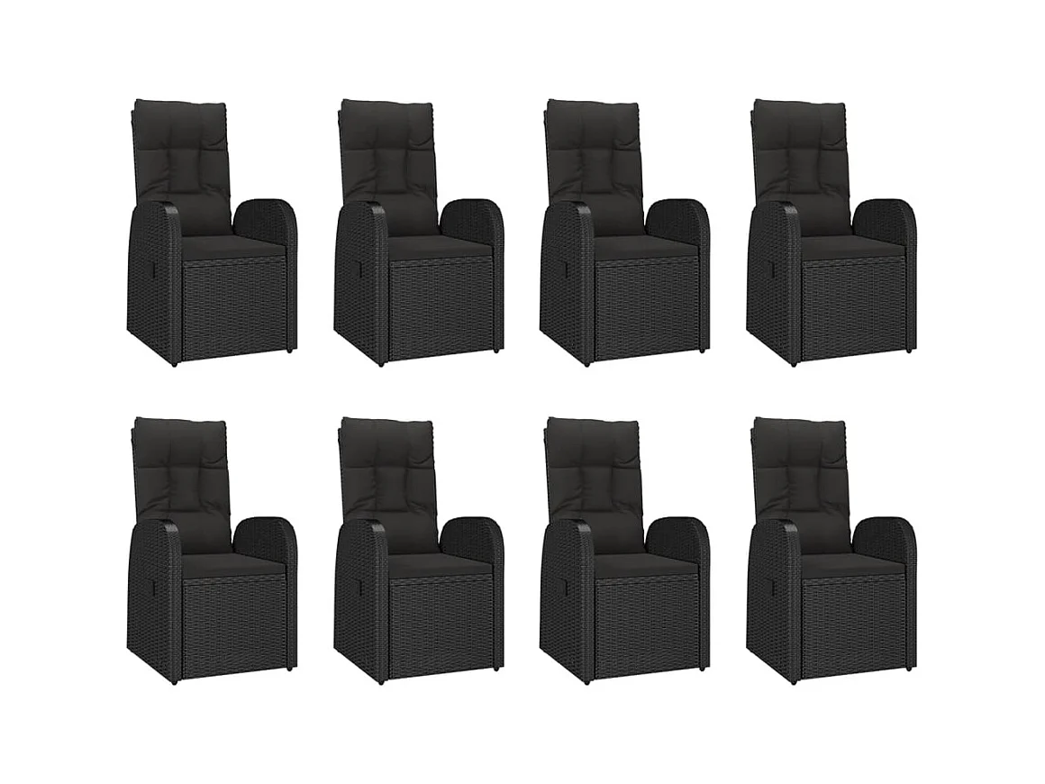 Arvild  Ensemble à manger de jardin 9pcs coussins noir résine tressée