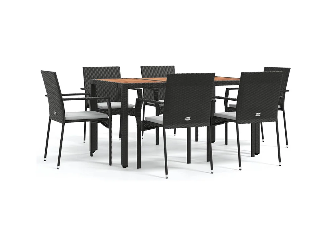 Tønder  Ensemble à manger de jardin coussins 7pcs Noir Résine tressée