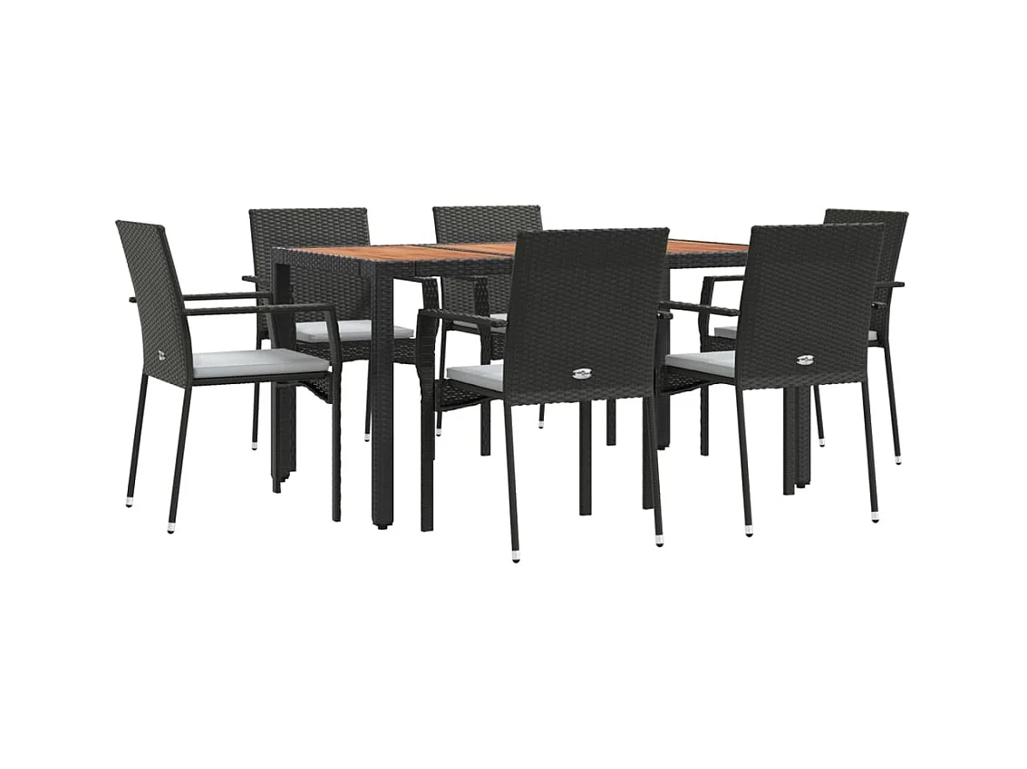Tønder  Ensemble à manger de jardin coussins 7pcs Noir Résine tressée