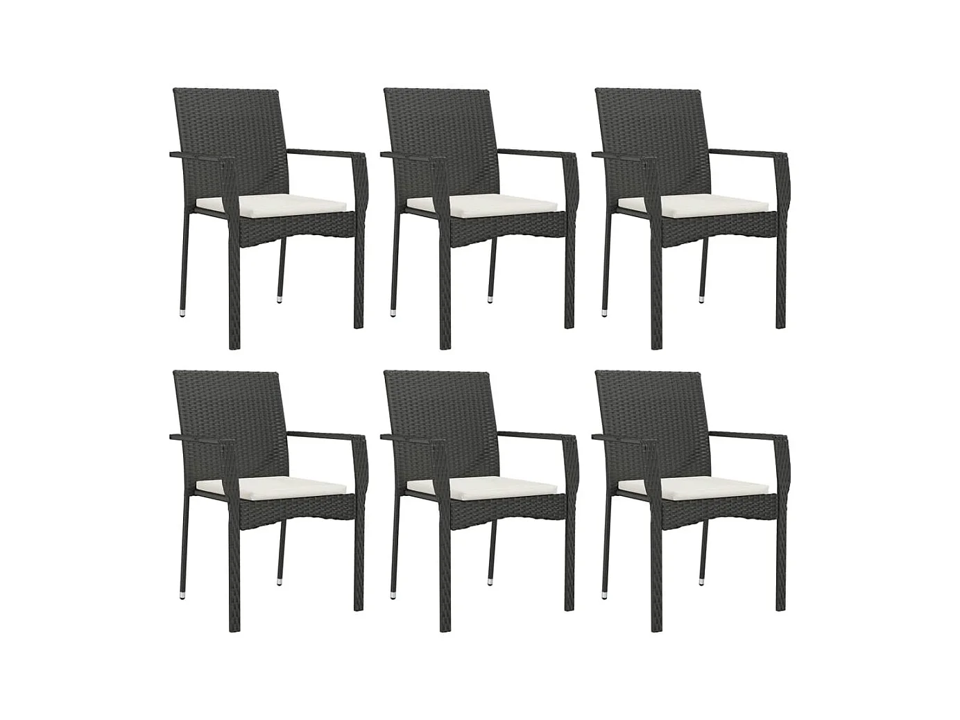 Tønder  Ensemble à manger de jardin coussins 7pcs Noir Résine tressée