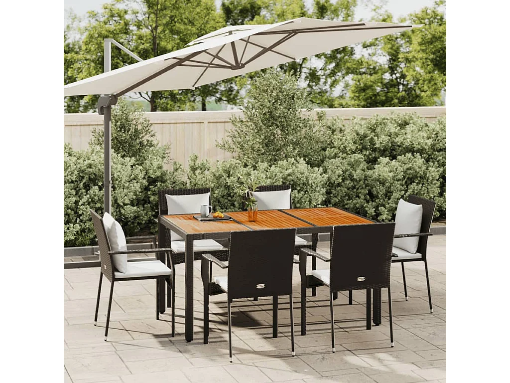 Tønder  Ensemble à manger de jardin coussins 7pcs Noir Résine tressée