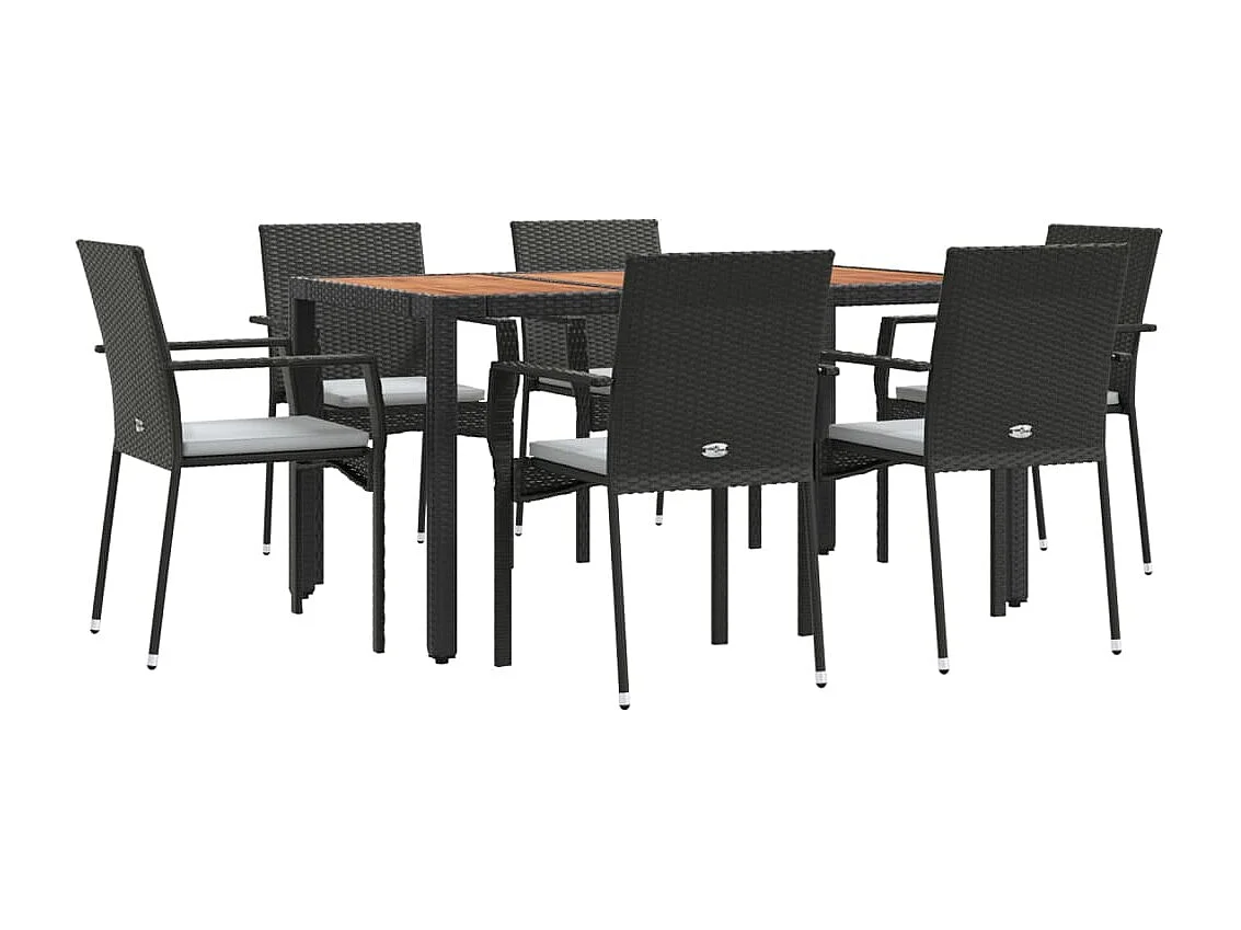 Tønder  Ensemble à manger de jardin coussins 7pcs Noir Résine tressée