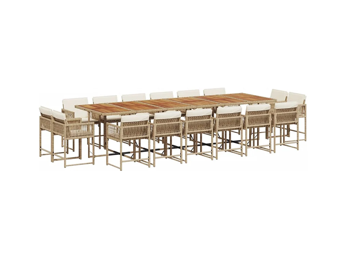 Emilia  Ensemble à manger de jardin et coussins 17 pcs beige