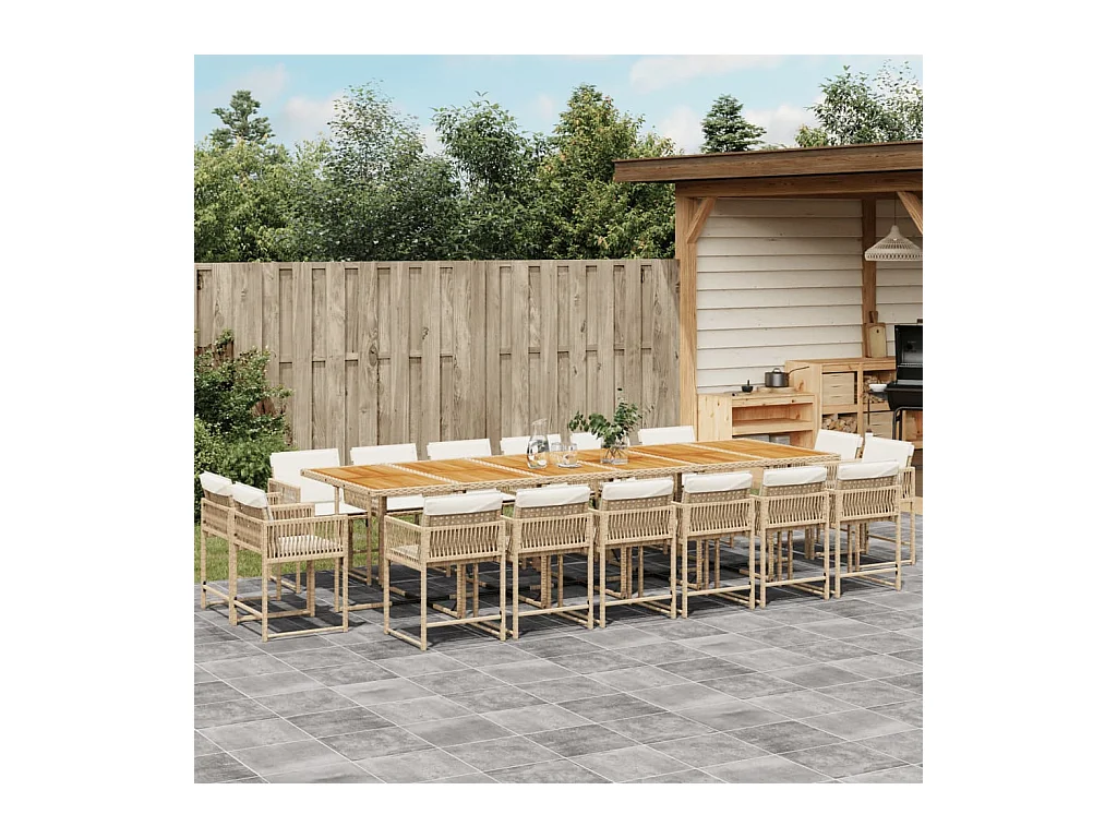 Emilia  Ensemble à manger de jardin et coussins 17 pcs beige