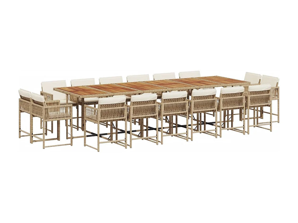 Emilia  Set comedor de jardín 17 pzas con cojines ratán sintético beige