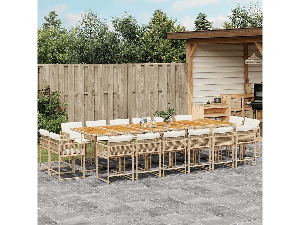 Emilia  Set comedor de jardín 17 pzas con cojines ratán sintético beige