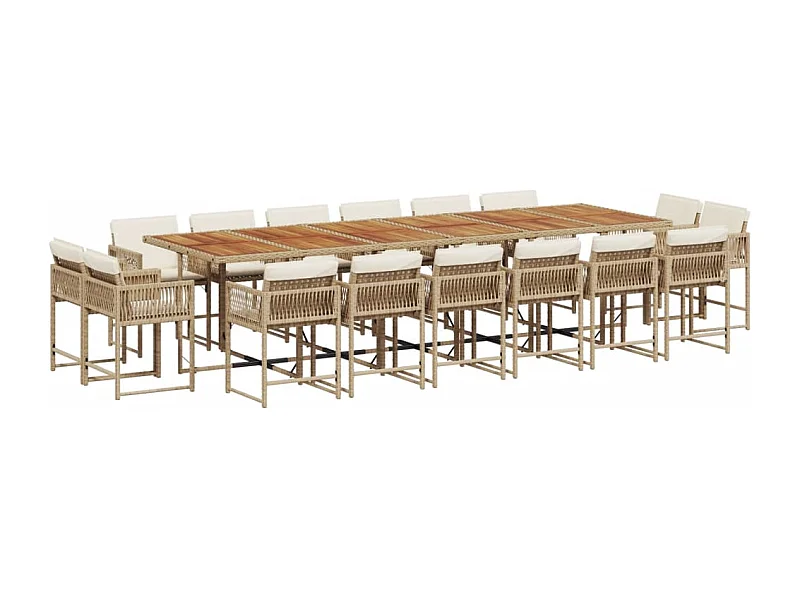Emilia  Ensemble à manger de jardin et coussins 17 pcs beige