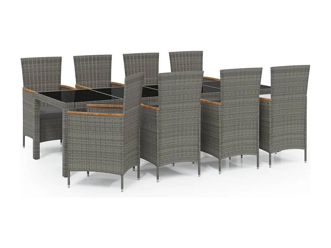 Kristof  Ensemble à manger d'extérieur 9pcs coussins Résine tressée Gris