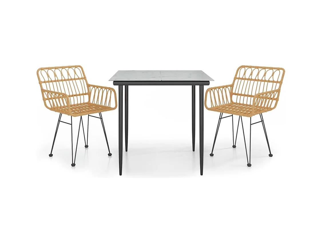 Arkadelphia  Juego de comedor de jardín 3 piezas ratán sintético