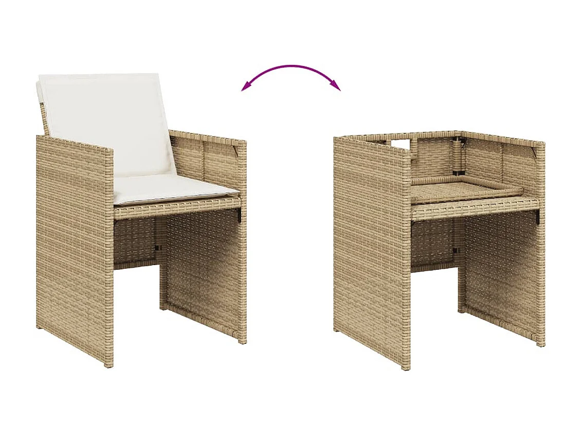 Ljungby  Ensemble à manger de jardin avec coussins 5pcs Beige poly rotin