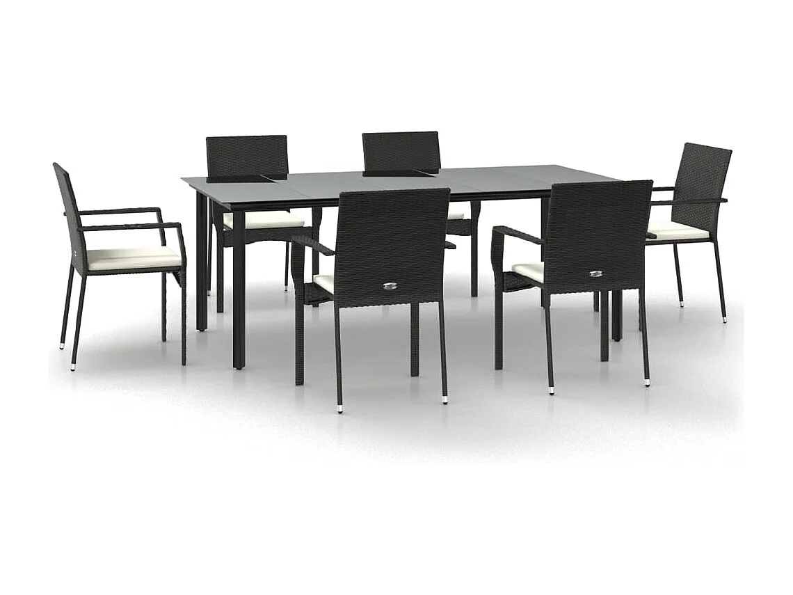 Karl Mason  Ensemble à manger de jardin coussins 7pcs Noir Résine tressée