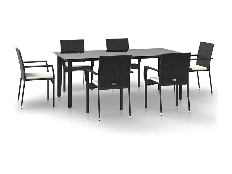 Karl Mason  Ensemble à manger de jardin coussins 7pcs Noir Résine tressée