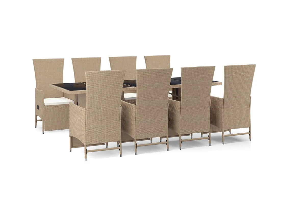Olryn  Ensemble à manger de jardin et coussins 9 pcs beige Poly rotin