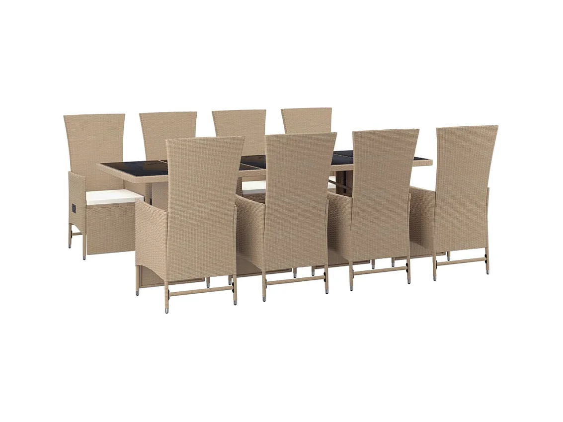 Olryn  Ensemble à manger de jardin et coussins 9 pcs beige Poly rotin