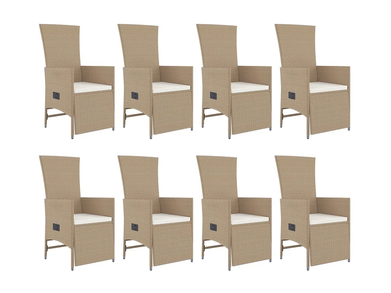 Olryn  Set comedor de jardín 9 pzas con cojines ratán sintético beige