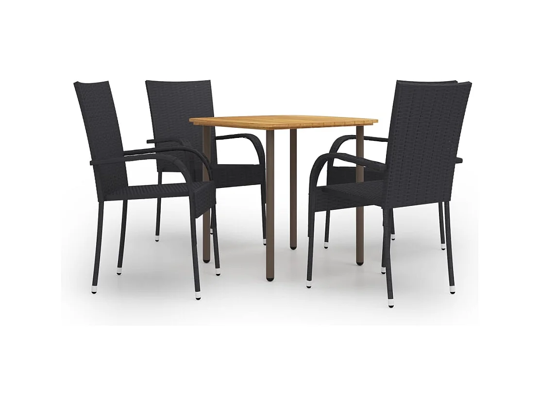 Carroll  Ensemble à manger de jardin 5 pcs Résine tressée Noir