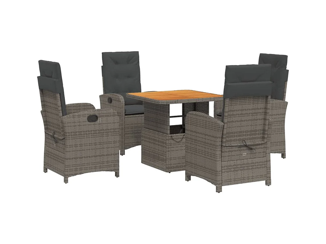 Wise  5-delige Tuinset met kussens poly rattan grijs