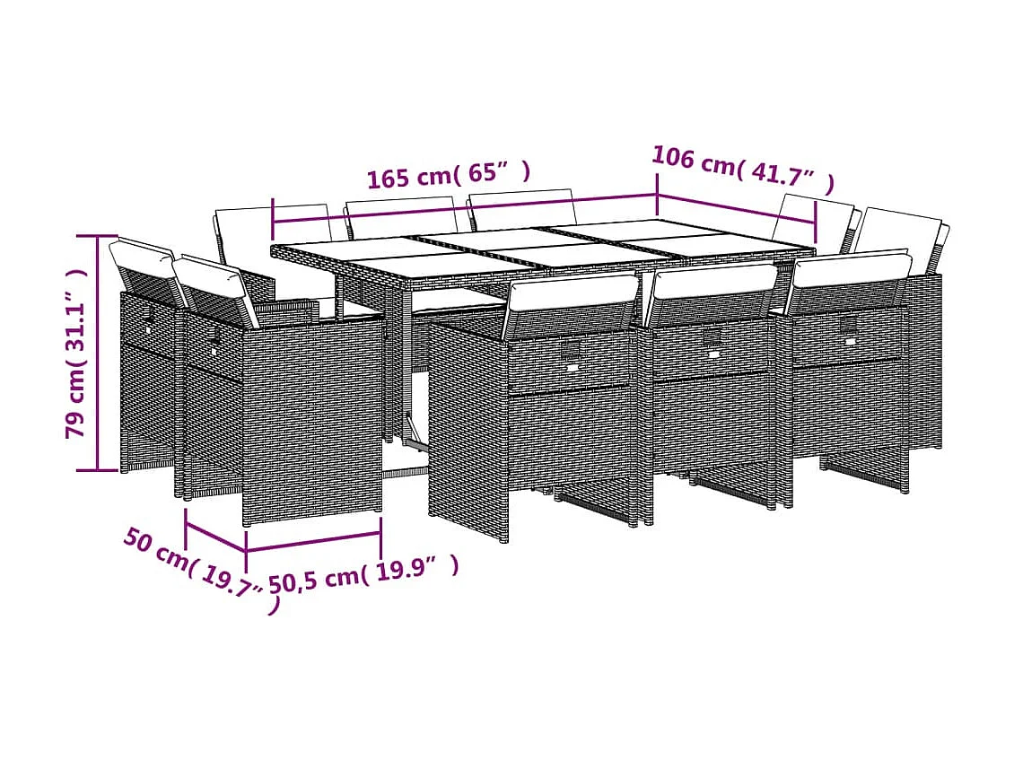 Jeroen  11-delige Tuinset met kussens poly rattan zwart