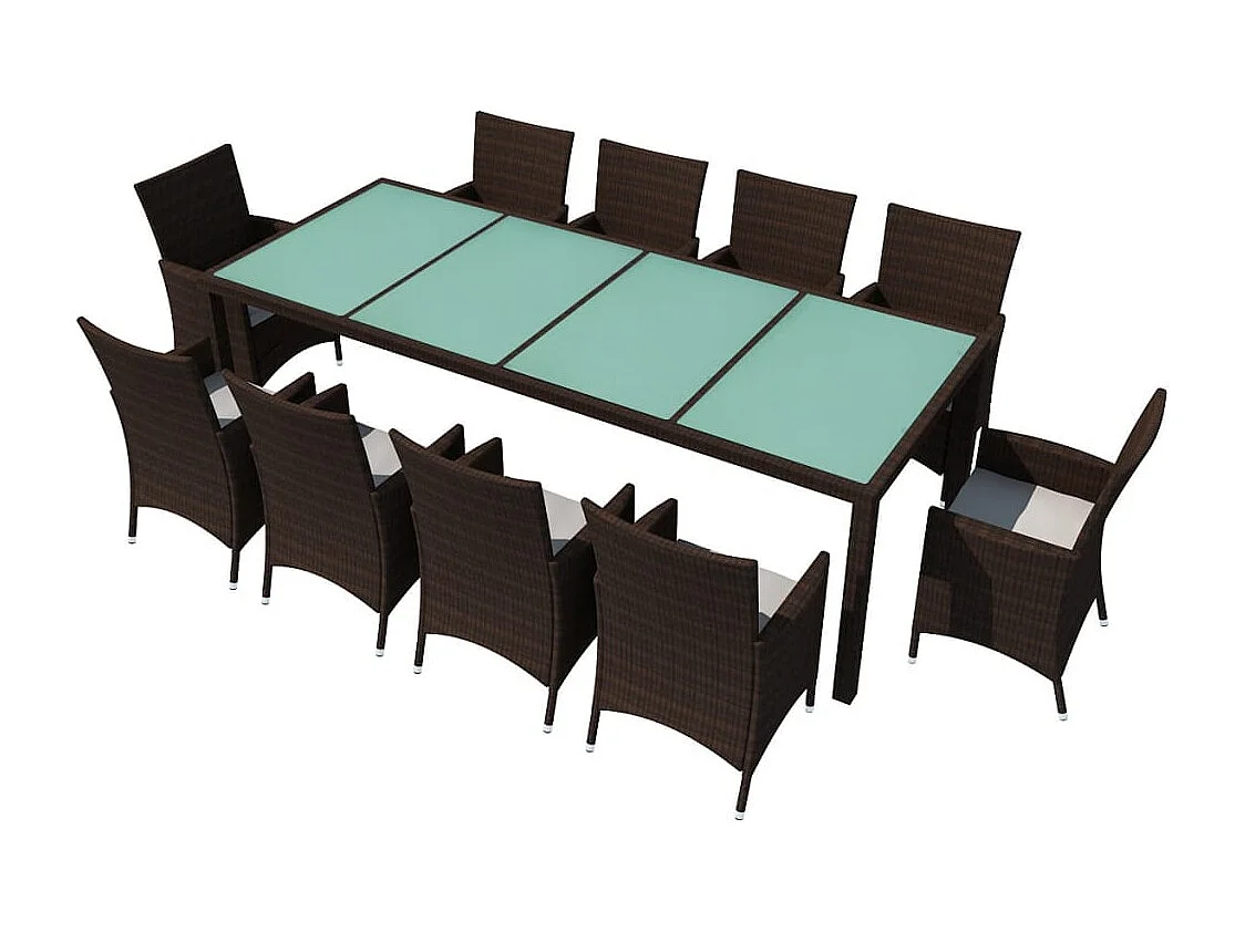 Fea  Set comedor de jardín 11 pzas y cojines ratán sintético marrón