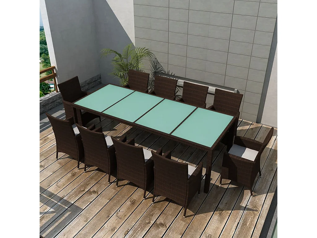 Fea  Set comedor de jardín 11 pzas y cojines ratán sintético marrón
