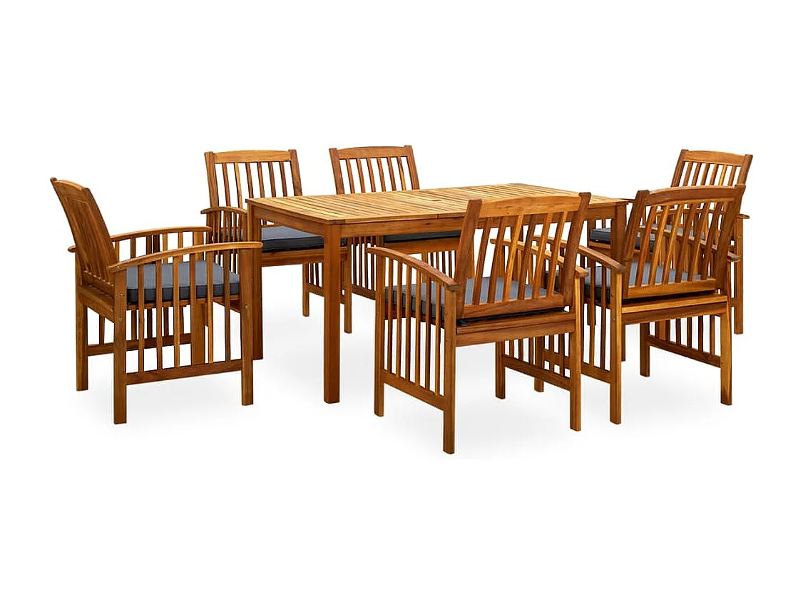 Haenara  Ensemble à manger de jardin 7 pcs avec coussins Acacia solide