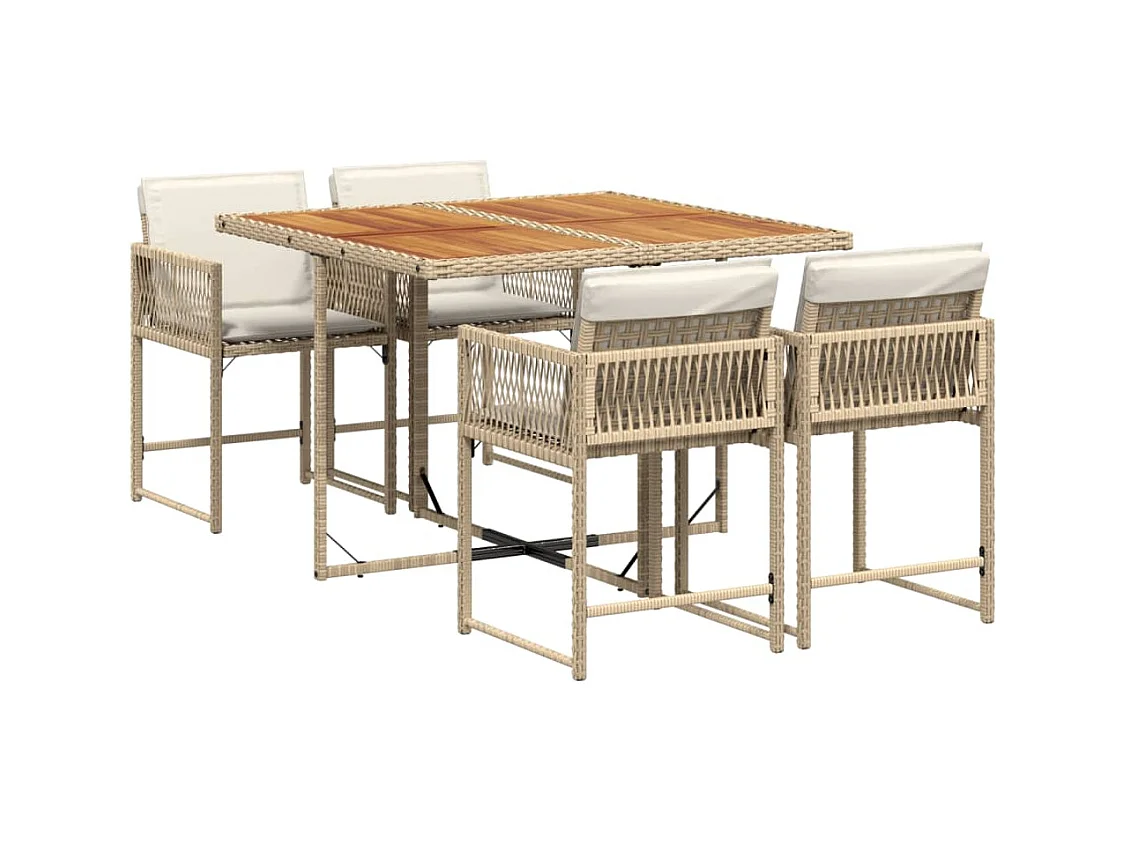 Sharif  Ensemble à manger de jardin avec coussins 5pcs Beige poly rotin