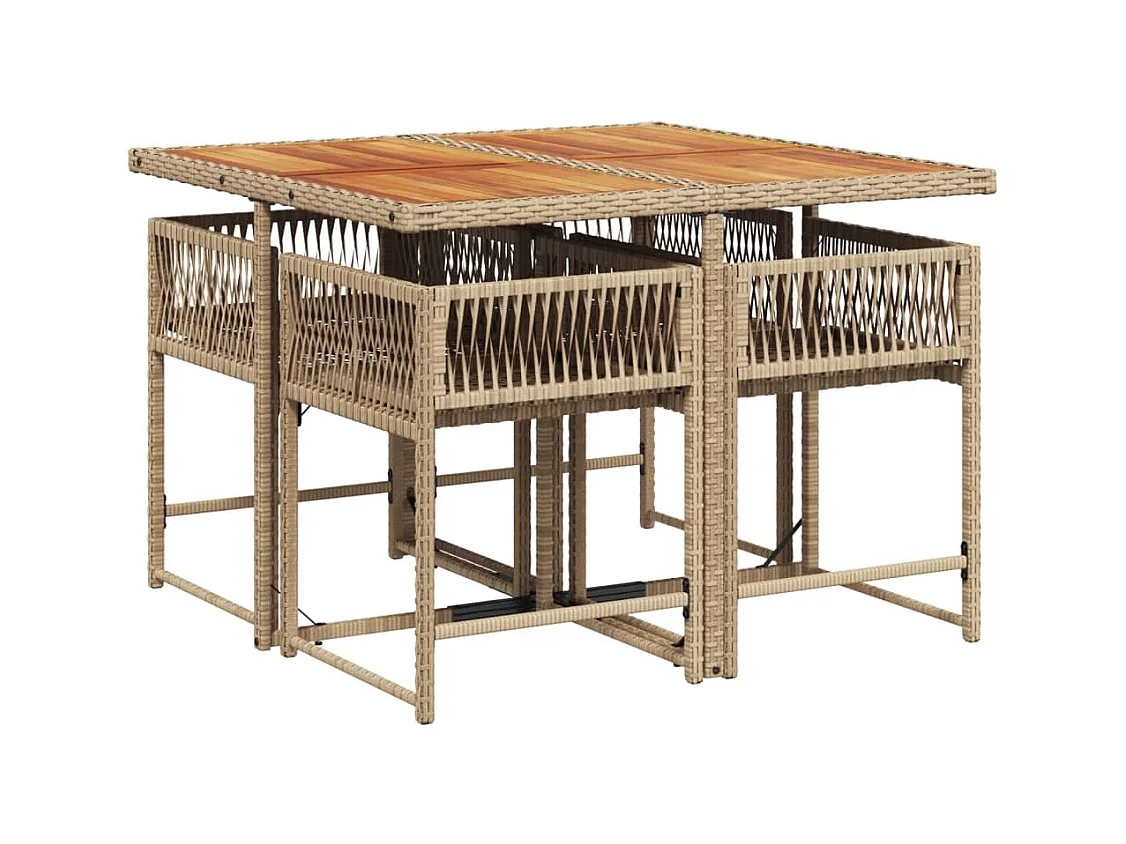 Sharif  Ensemble à manger de jardin avec coussins 5pcs Beige poly rotin