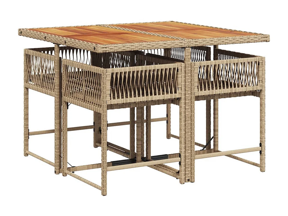 Sharif  Ensemble à manger de jardin avec coussins 5pcs Beige poly rotin